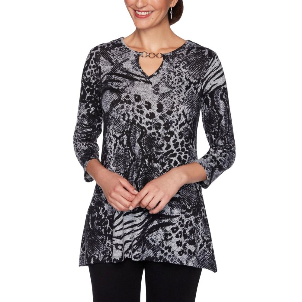 NWT Ruby Rd. Womens Mixed Animal Print Top Gray Multi S